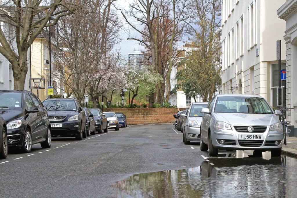 Street parking lined with cars